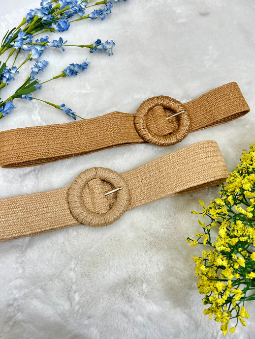 Grace Round Buckle Stretchy Straw Belt