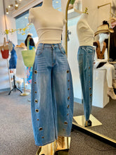 Load image into Gallery viewer, Vanessa Ligh Washed Denim Baggy Gold Holes Design