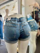 Load image into Gallery viewer, Desiree Distressed Mid Rise Cuffed Stretchy Denim Shorts