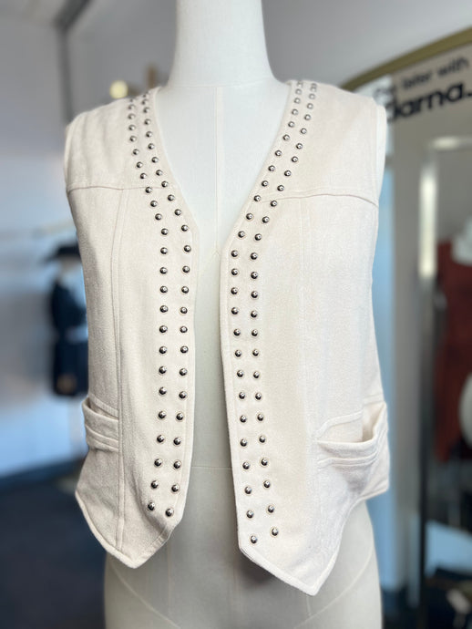 Kim Ivory Suede Silver Detailed Open Vest