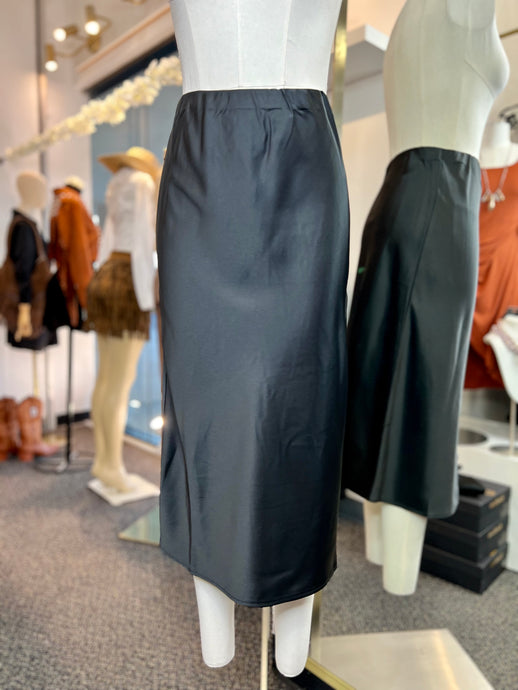 Brittney Olive or Black Satin Long Skirt