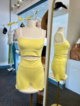 Load image into Gallery viewer, Dahlila 2 Piece Natural Yellow, Black, or Mocha White Lined Crop Top and Short Gym Set