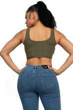 Load image into Gallery viewer, Gilda Olive  Zip Up Square Neck Crop Top