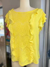 Load image into Gallery viewer, CLEARANCE Yellow Lace Short Sleeve Ruffled Top