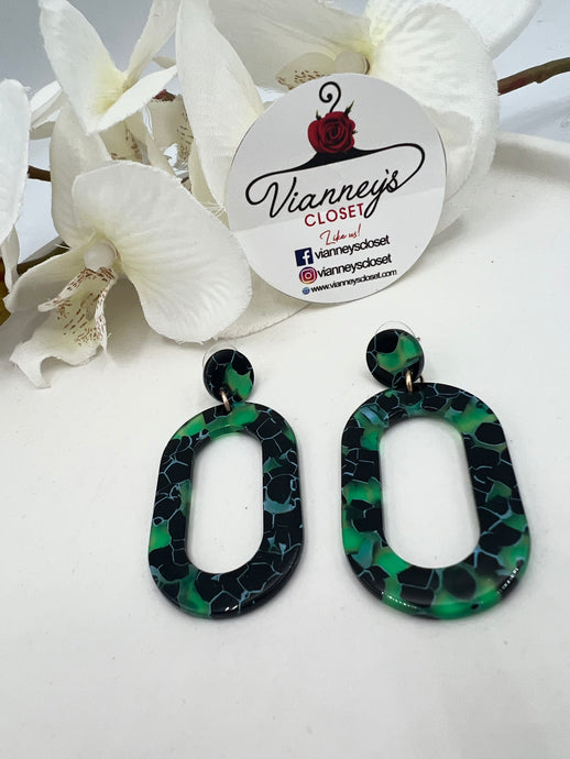 Uma Green, Black and Blue Acrylic Earrings