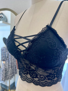 Sofia Black Front Cross Lace Bralette