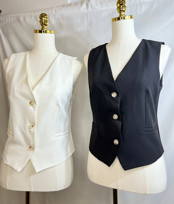 Abigail Black or White Surplus Button Down Lined Vest