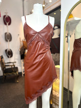 Load image into Gallery viewer, Reese Rust Lace-Trim Vegan Leather Asymmetric Mini Dress