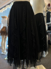Load image into Gallery viewer, Lizz Embellished Mesh Panel Midi-Skirt Black with Faux Black Pearls