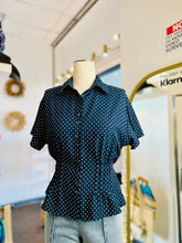 Load image into Gallery viewer, Chelsey Navy Blue Polka Dot Buttoned Short Sleeve Blouse