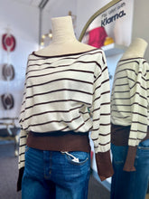 Load image into Gallery viewer, Leanne Off Shoulder Long Sleeve Striped Sweater Knit Top