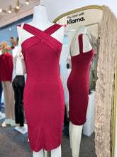 Load image into Gallery viewer, Camilla Cabernet Stretchy Cross Neck Bodycon Dress