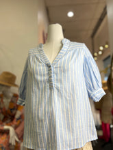 Load image into Gallery viewer, Lizza Light Blue Short Sleeve Lined Linen Blouse