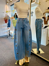Load image into Gallery viewer, Vanessa Ligh Washed Denim Baggy Gold Holes Design