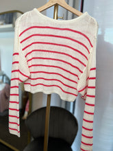 Load image into Gallery viewer, Leighton Coral Red &amp; Navy Blue Striped Cropped Sweater