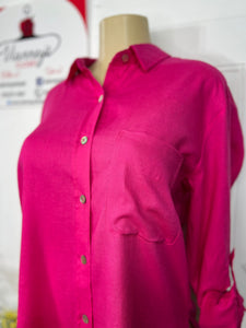 Larissa Hot Pink or Beige Buttoned Rolled up Long Sleeve Top