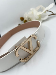 Alexa  "V" Thin Faux Leather Belt with Gold Tone Buckle