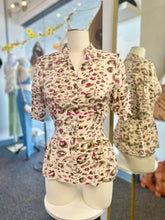 Load image into Gallery viewer, Betsy Leopard and Hot Pink Polka Dots Design Cinched Waist and Sleeves Top
