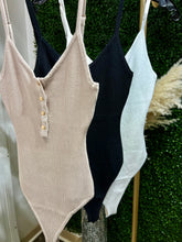 Load image into Gallery viewer, Sidney Black or Taupe Spaghetti Strap Ribbed Buttoned Up Bodysuit