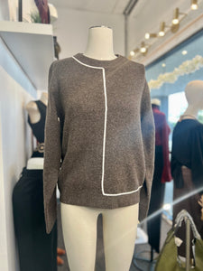 Vanessa Expresso and Oatmeal Round Neck wool blend /acrylic long sleeve sweater