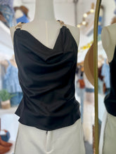 Load image into Gallery viewer, Sabrina Satin Asymmetric Top Gold Details