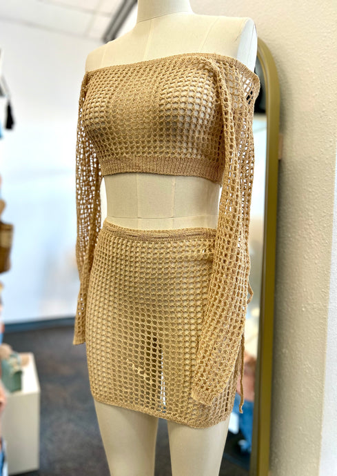 Arely Tan Mesh 2 Pieces Skirt
