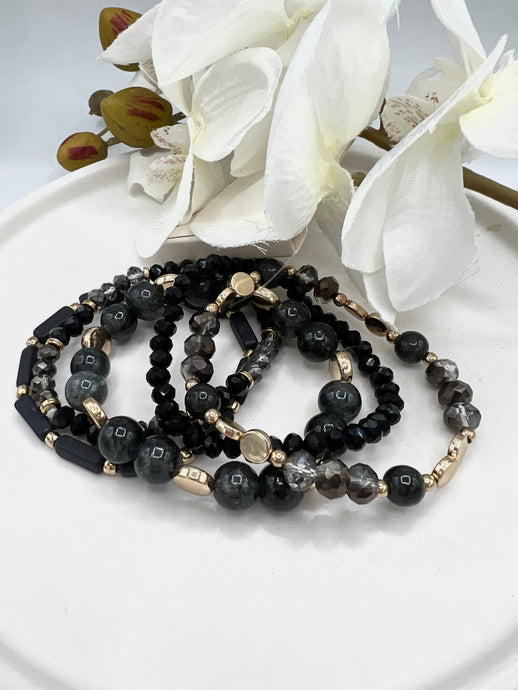 Orianna Black and Crystals Multi Strand Stretchy Bracelet Set