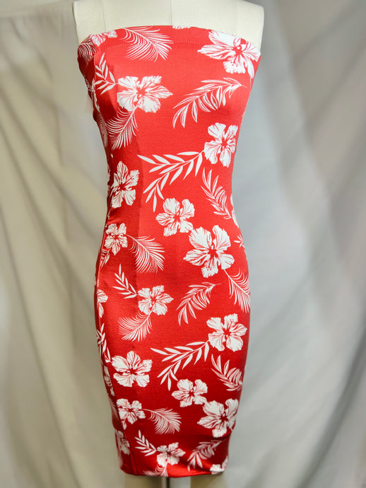 Griselda Coral Floral Strapless Tube Dress