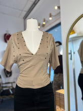 Load image into Gallery viewer, Romina Studded V-Neck Short Sleeve Ruched Top
