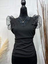 Load image into Gallery viewer, Tessa Hot Pink or Black Ruffled Short Sleeve V-Neck Top