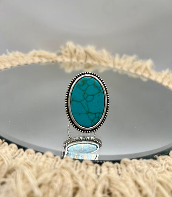 Cassie Turquoise/Silver and Marble Design Ring