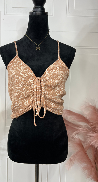 Madison Caramel Spaghetti Strap Smocked Crop Top