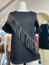 Load image into Gallery viewer, Camila Camel or Black Round Neck Bedazzled FringeS Stretchy Tee