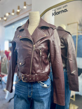 Load image into Gallery viewer, Jennica Belted Fitted Vegan Lather Moto Jacket