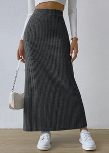 Aurie Solid High Waist Side Split Knit Long Skirt