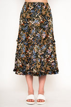 Load image into Gallery viewer, Melanie Floral Ruffle Tiered, Satin Midi Skirt