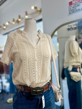 Load image into Gallery viewer, Makayla Effortless Hollow Out Knit Top Mandarin Neckline Button Down Top