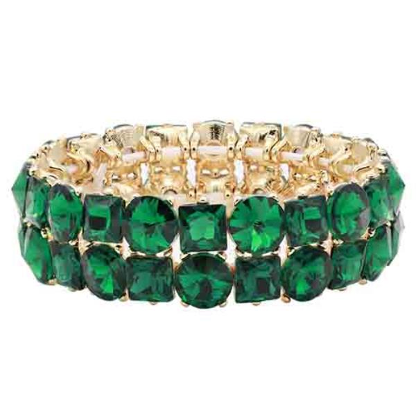 Emerald 2 Row Stretchy Gemstone Bracelet