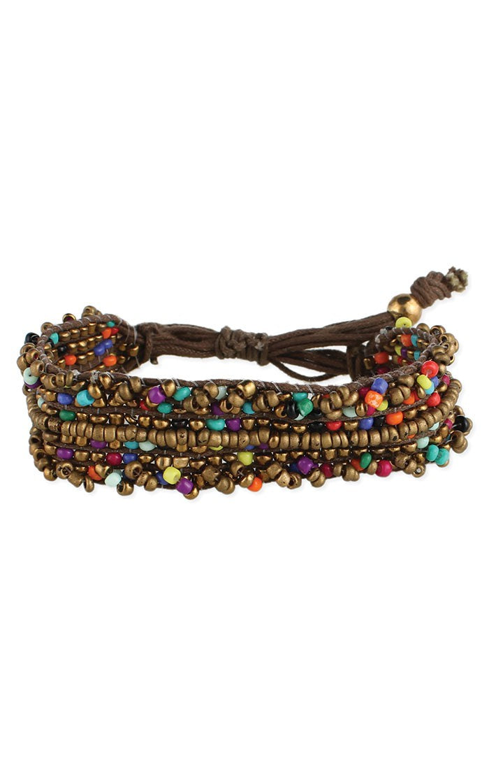 Boho Clusters Bronze and Multi Bead Pull Bracelet