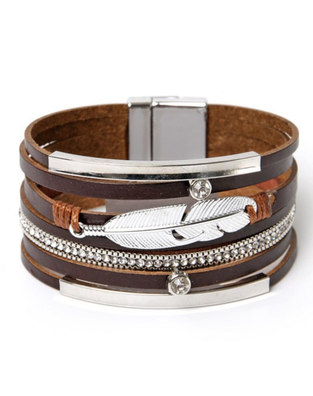 Clarissa Multi Strand Brown Leather Silver