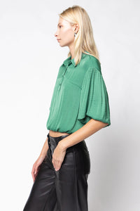 Missy Chelsey Forest Collared Bubble Hem Dropped Shoulders Blouse