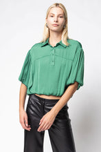 Load image into Gallery viewer, Missy Chelsey Forest Collared Bubble Hem Dropped Shoulders Blouse