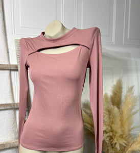 Dayana Blush Pink or Beige Long Sleeve Front Slit Top