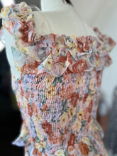 Load image into Gallery viewer, Clearance Peach Floral Print Smocked 2 Piece Skirt Set