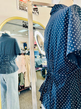 Load image into Gallery viewer, Chelsey Navy Blue Polka Dot Buttoned Short Sleeve Blouse