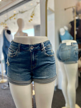 Load image into Gallery viewer, Desiree Distressed Mid Rise Cuffed Stretchy Denim Shorts