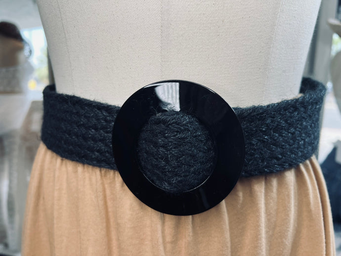Lilianna Black Weaved Belt w/ Circular Buckle