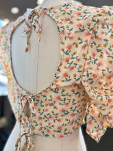 Load image into Gallery viewer, CLEARANCE Paris Ivory Floral 3/4 Sleeve Open Back Cropped Blouse