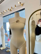 Load image into Gallery viewer, Claire Camel or Butter Yellow Halter Double Lined Gold Detail Bodysuit