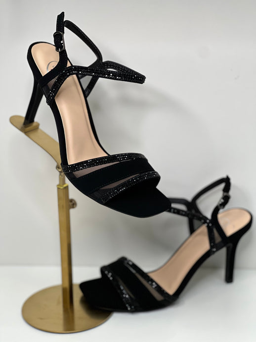 Christine Black Rhinestone Ankle Strap Heel